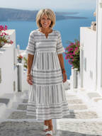 Parisa | Vestido Midi con Rayas y Volantes de Manga Corta