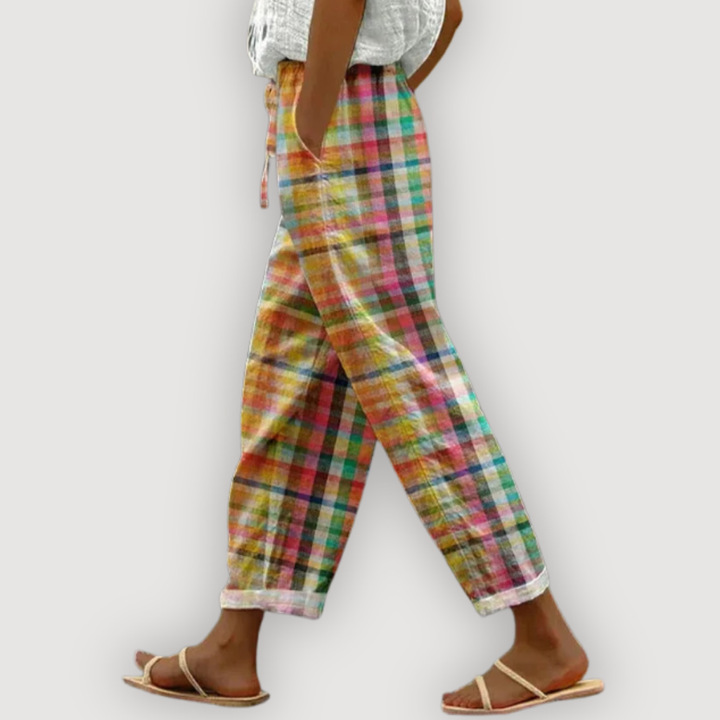 LAYLA – PANTALÓN DE LINO A CUADROS