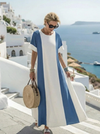 Soraya | Vestido Maxi Color Block de Manga Corta