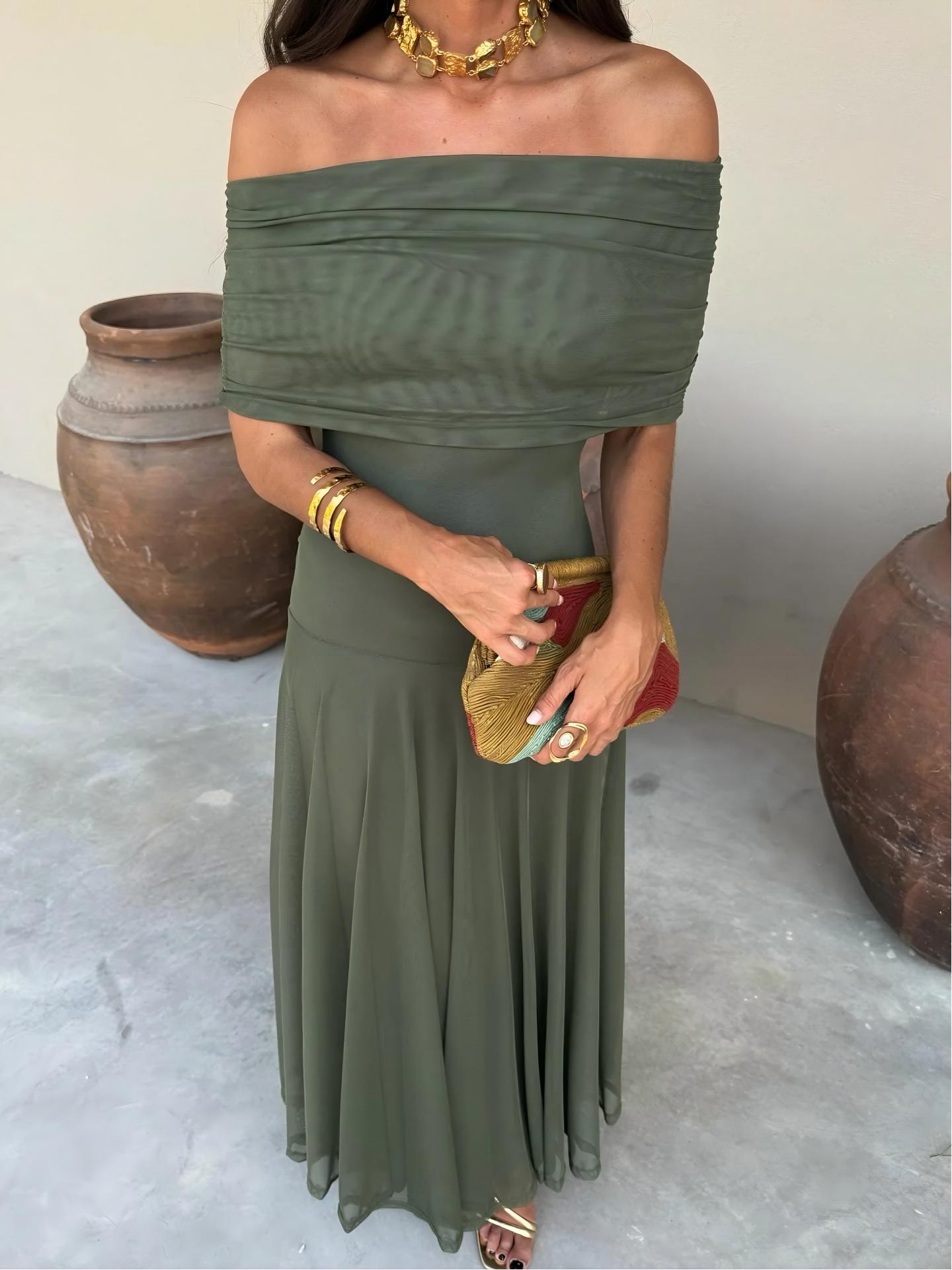 INÉS™ | ASYMMETRIC MESH MAXI DRESS