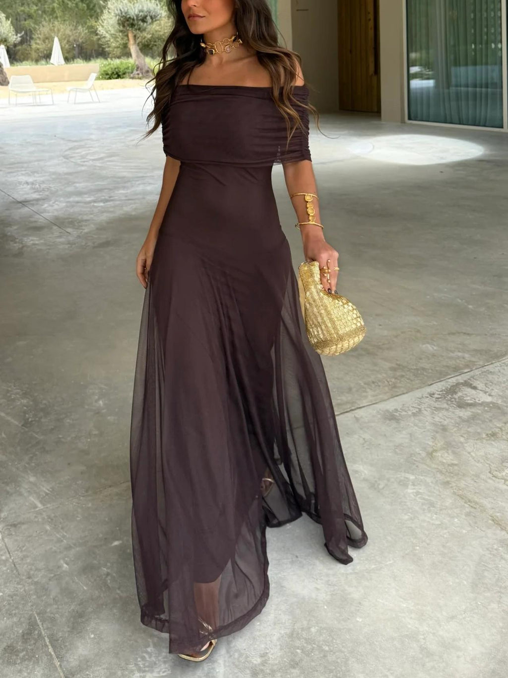 INÉS™ | ASYMMETRIC MESH MAXI DRESS