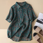Maribel – Blusa de camisa floral con media tapeta de botones