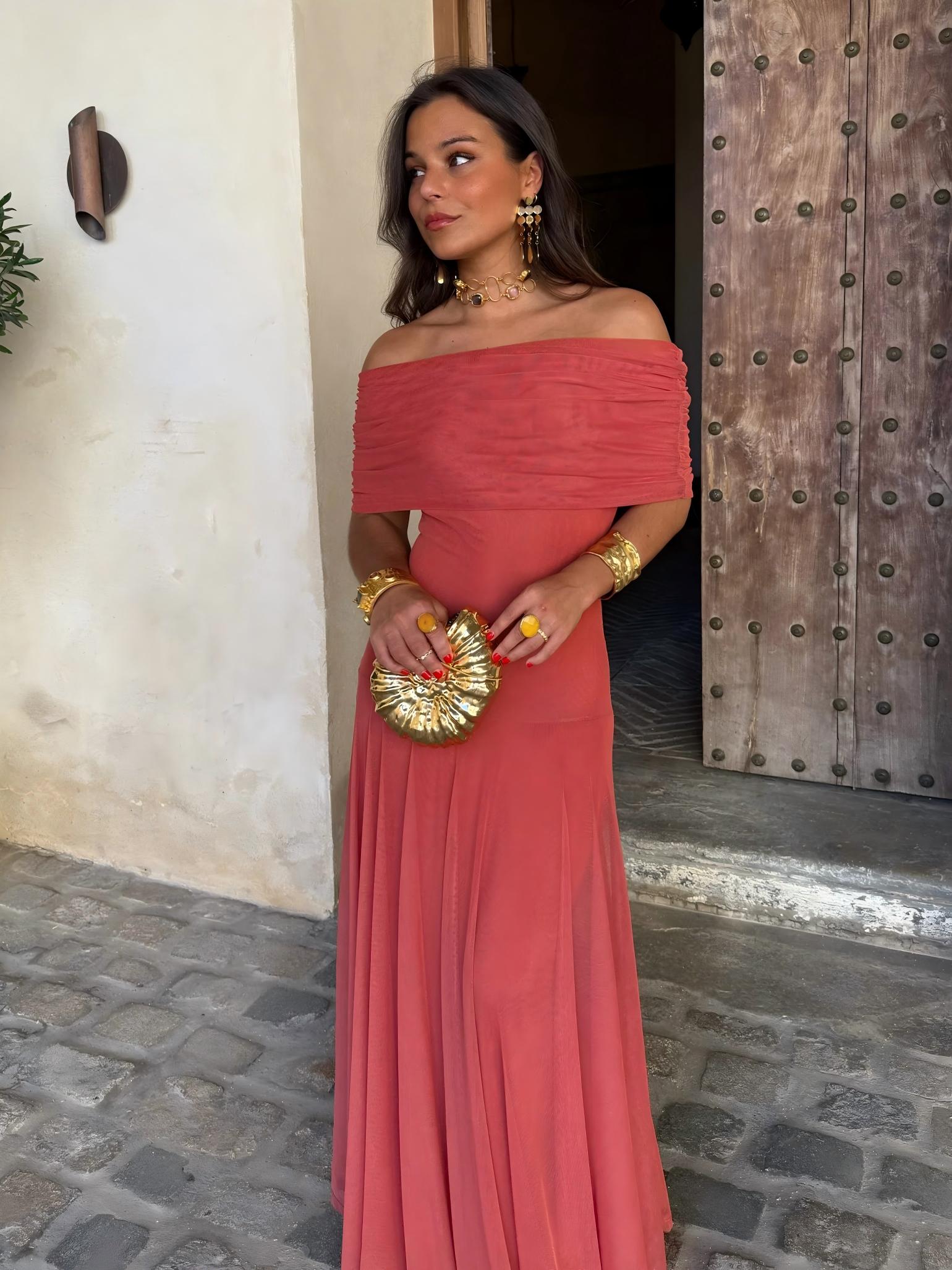 INÉS™ | ASYMMETRIC MESH MAXI DRESS