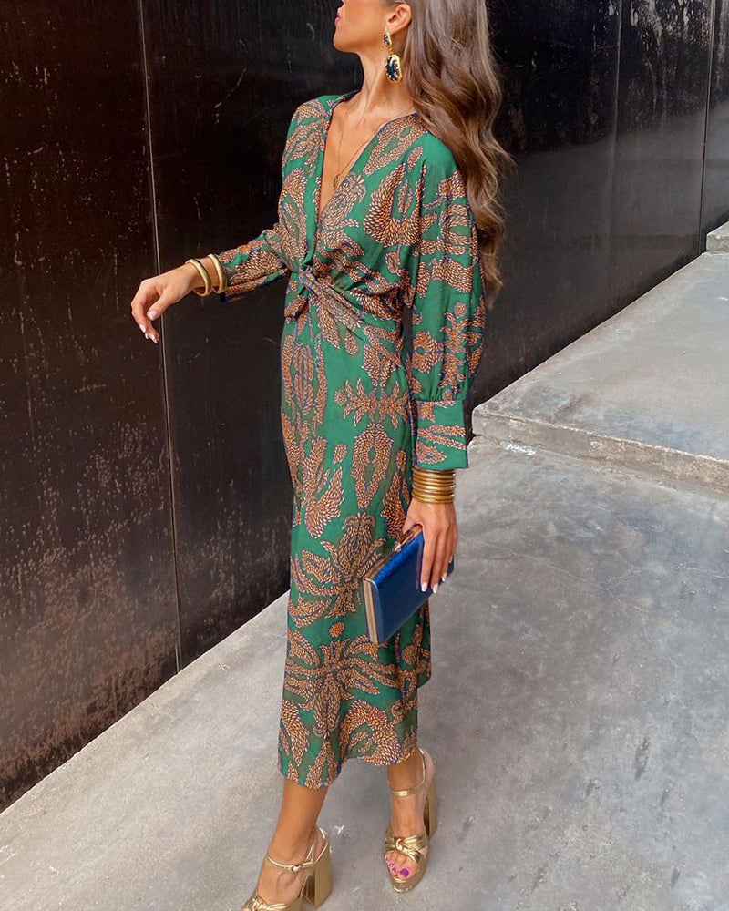 NATALIA™ | ELEGANT MIDI DRESS WITH TIMELESS PRINT