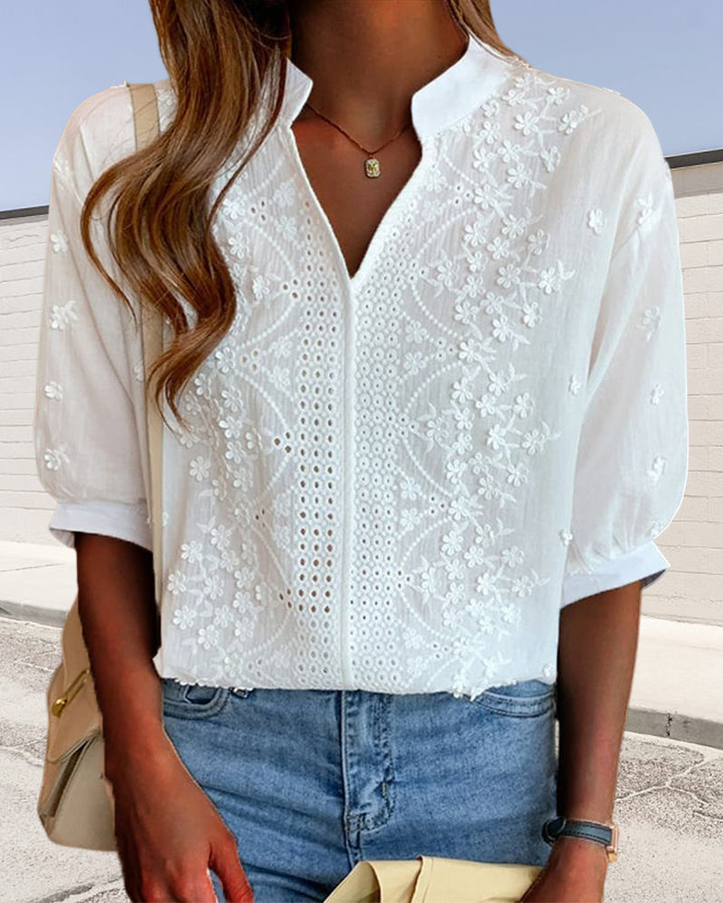 Cambria – Embroidered Blouse with Split Collar