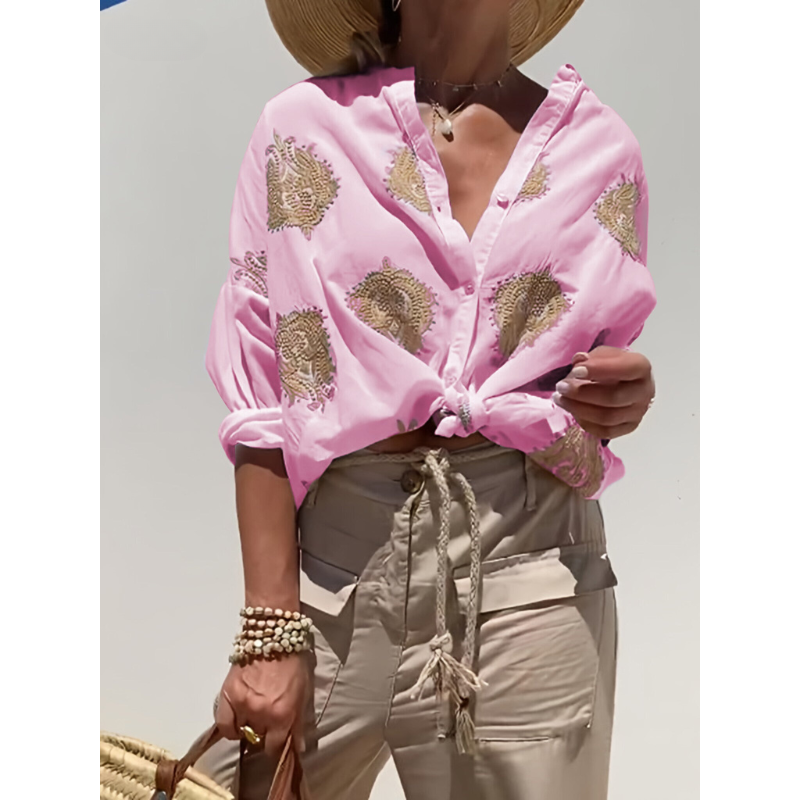 Celestria – Camisa bordada con tapeta de botones