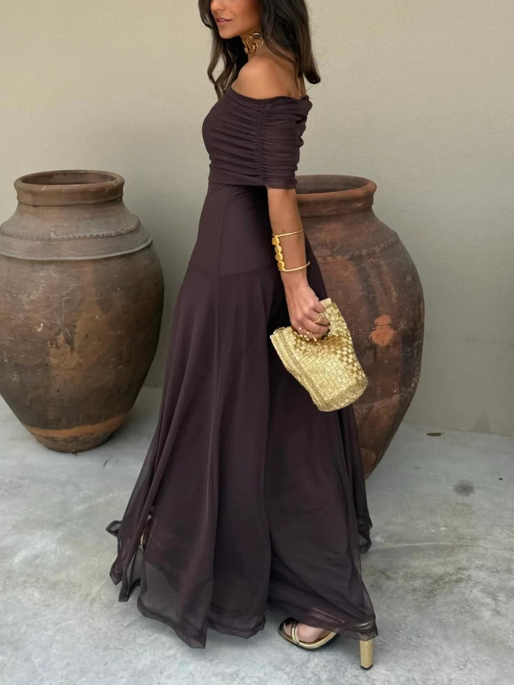INÉS™ | ASYMMETRIC MESH MAXI DRESS