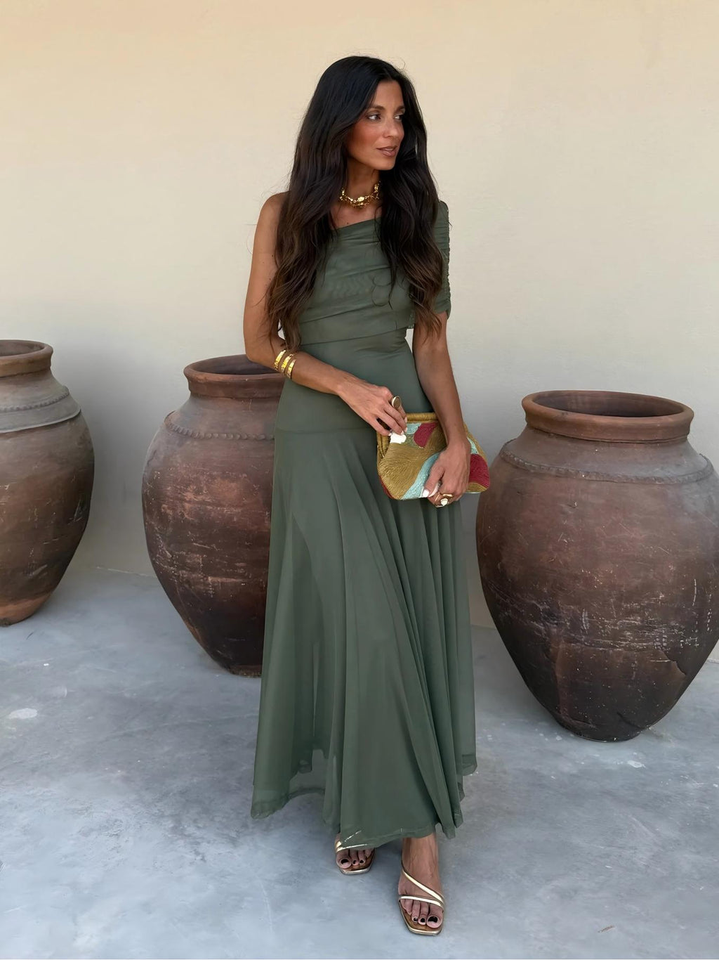 INÉS™ | ASYMMETRIC MESH MAXI DRESS
