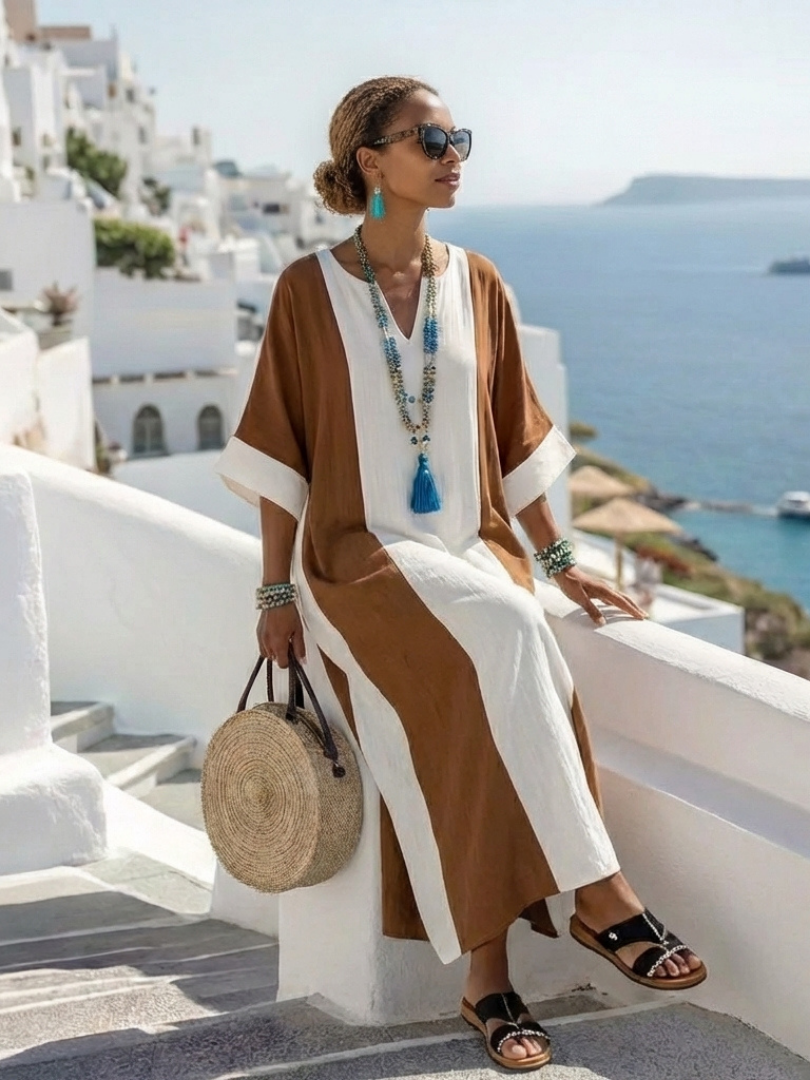 Calindra | Short Sleeve Colour Block Relaxed Maxi Dress