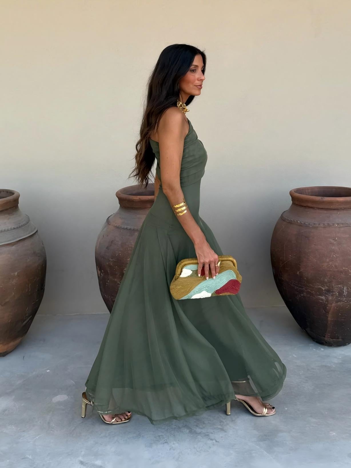 INÉS™ | ASYMMETRIC MESH MAXI DRESS
