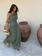 INÉS™ | ASYMMETRIC MESH MAXI DRESS