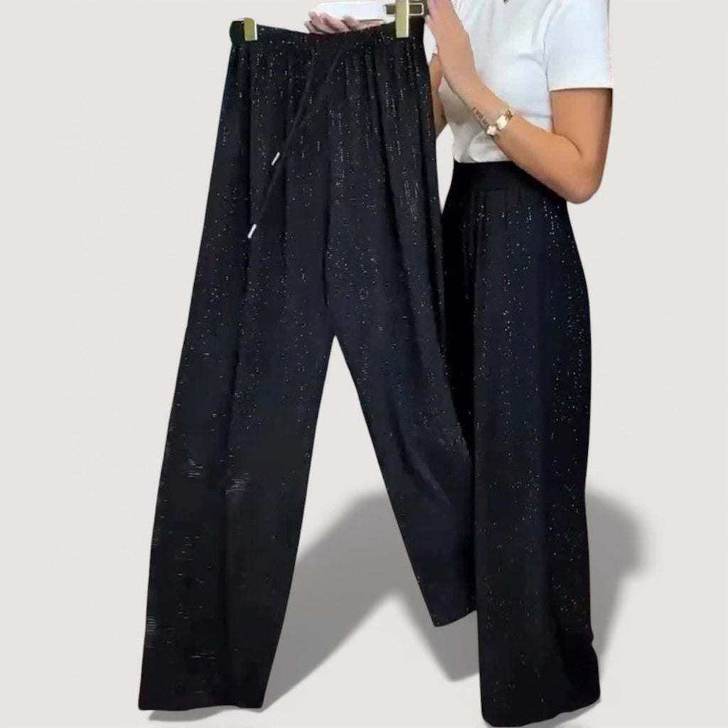 JUVIA – PANTALONES ANCHOS CON BRILLO