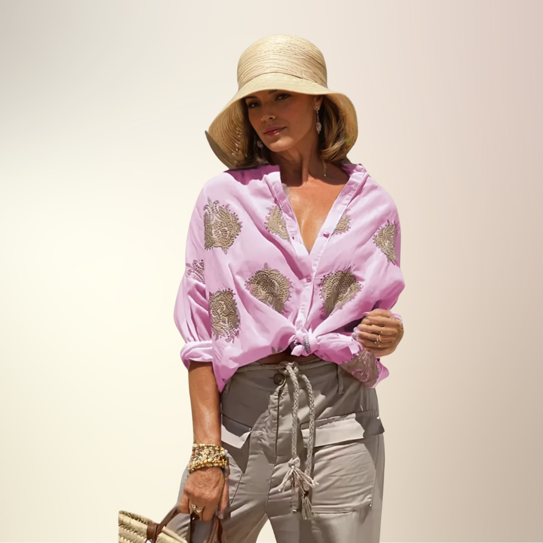 Celestria – Camisa bordada con tapeta de botones