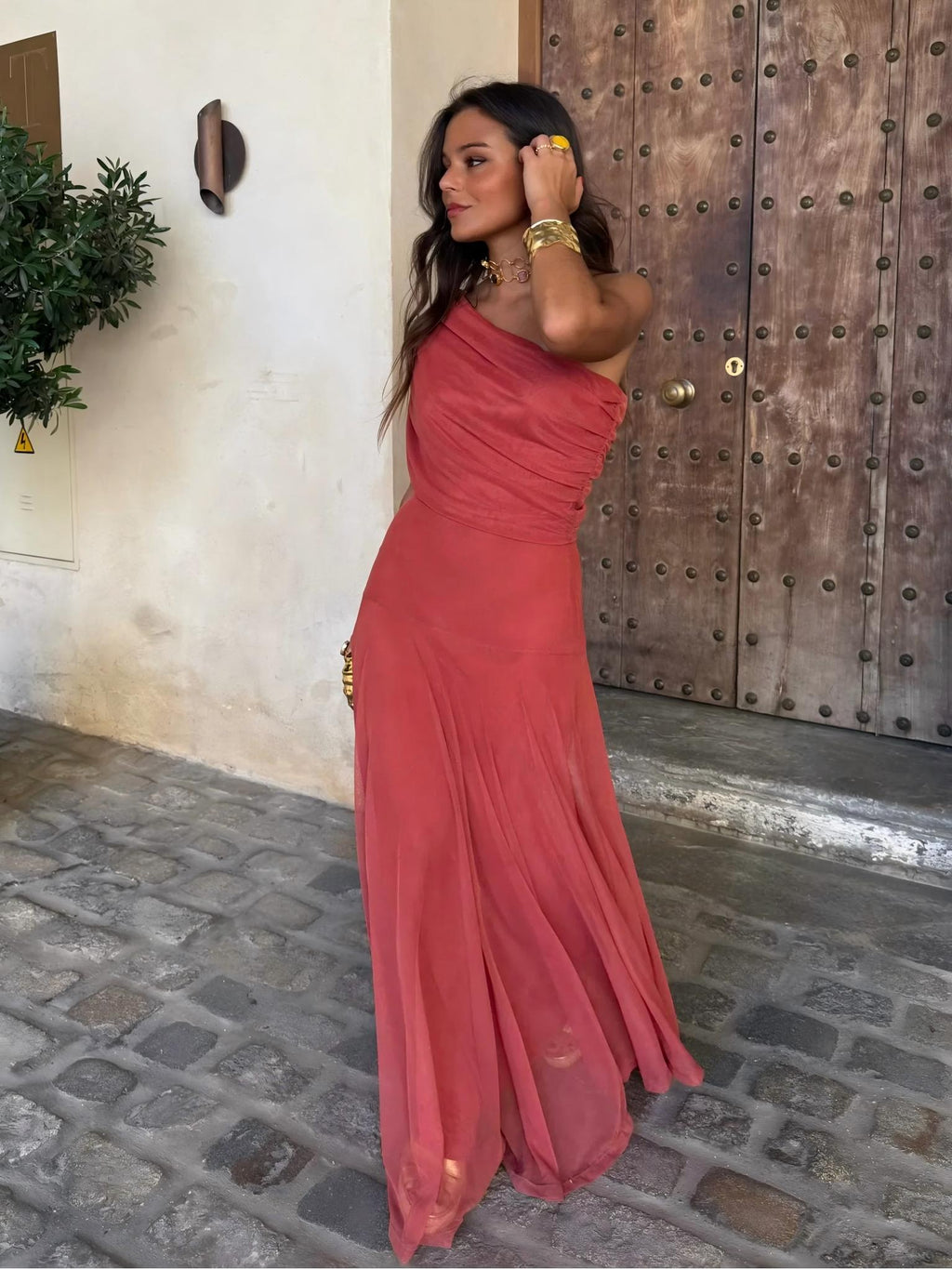 INÉS™ | ASYMMETRIC MESH MAXI DRESS