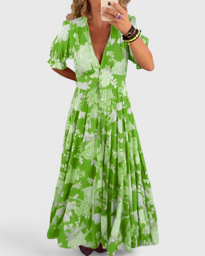 Minelda | Vestido Elegante Floral con Cuello en V