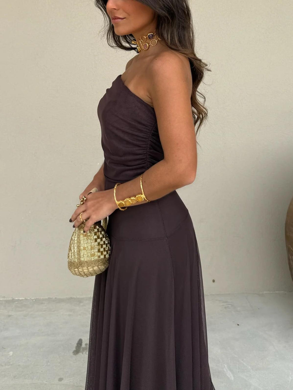 INÉS™ | ASYMMETRIC MESH MAXI DRESS