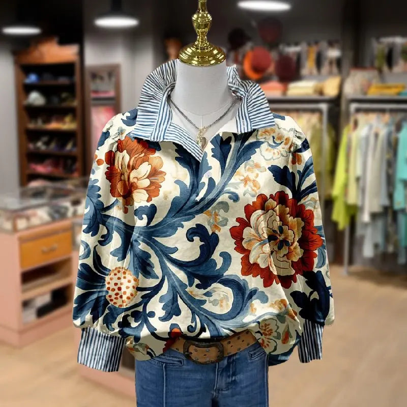 Serenity – Blusa clásica vintage con estampado floral