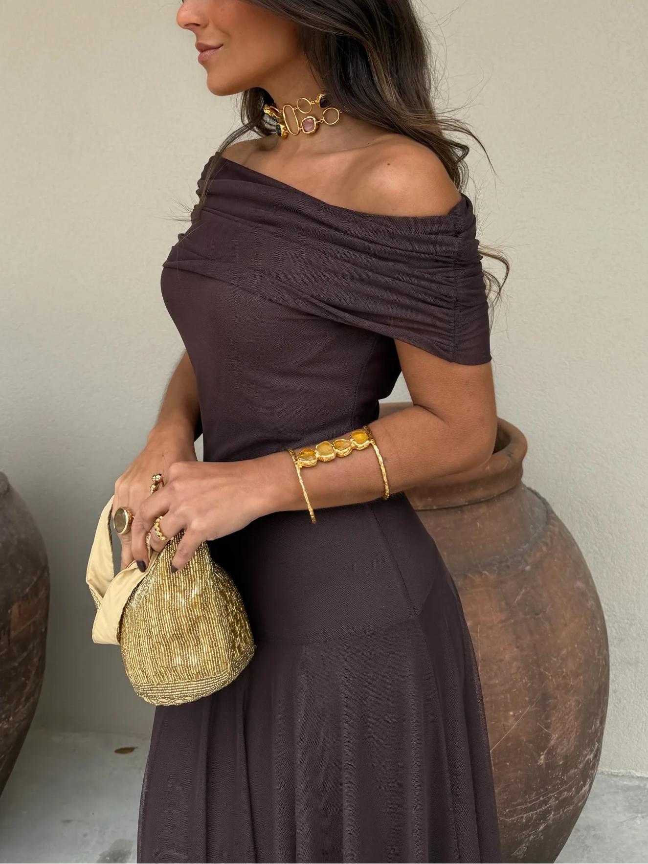 INÉS™ | ASYMMETRIC MESH MAXI DRESS