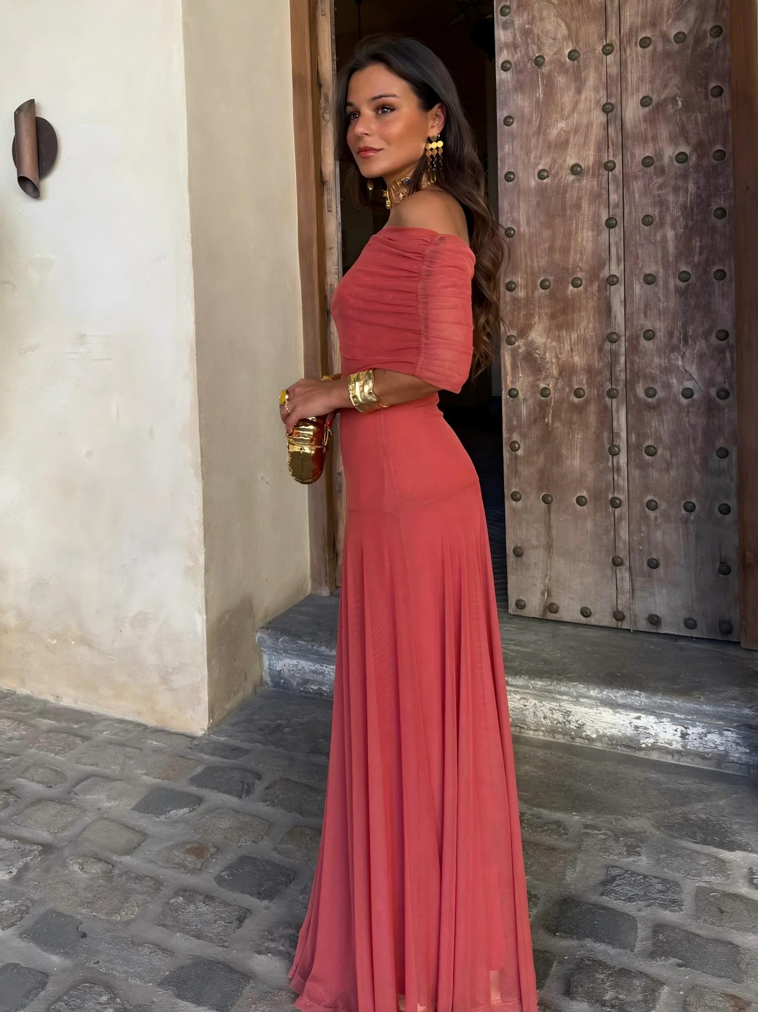 INÉS™ | ASYMMETRIC MESH MAXI DRESS