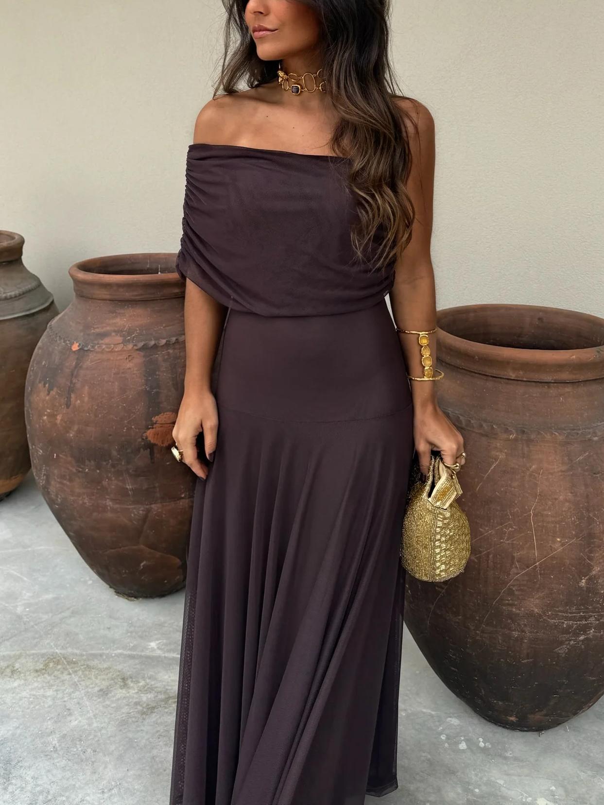 INÉS™ | ASYMMETRIC MESH MAXI DRESS