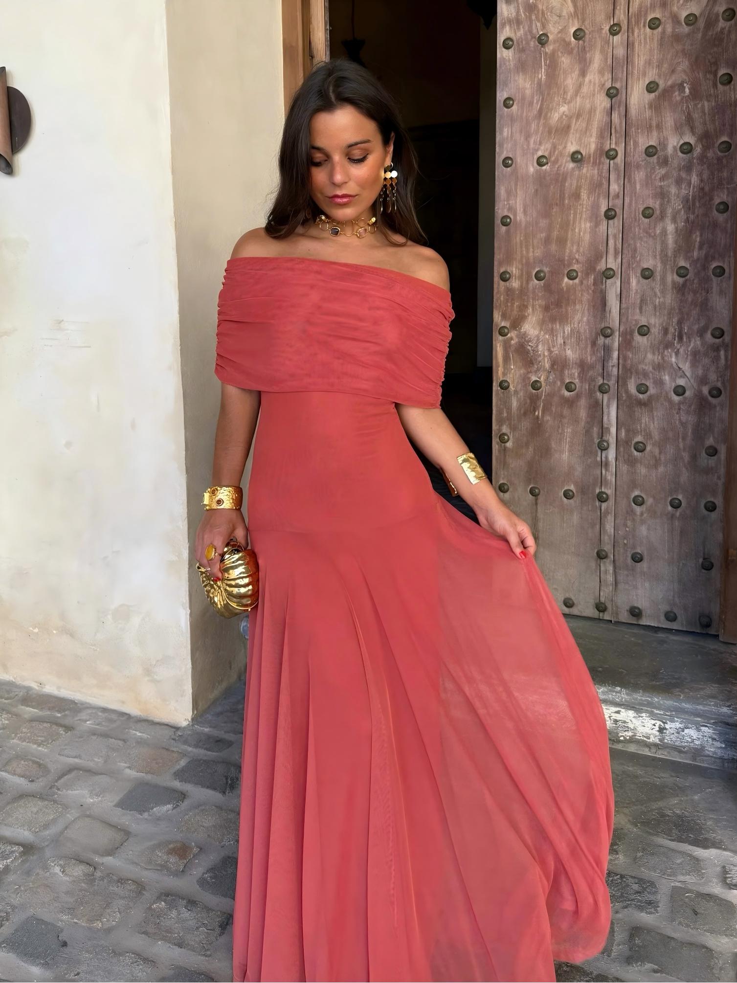 INÉS™ | ASYMMETRIC MESH MAXI DRESS