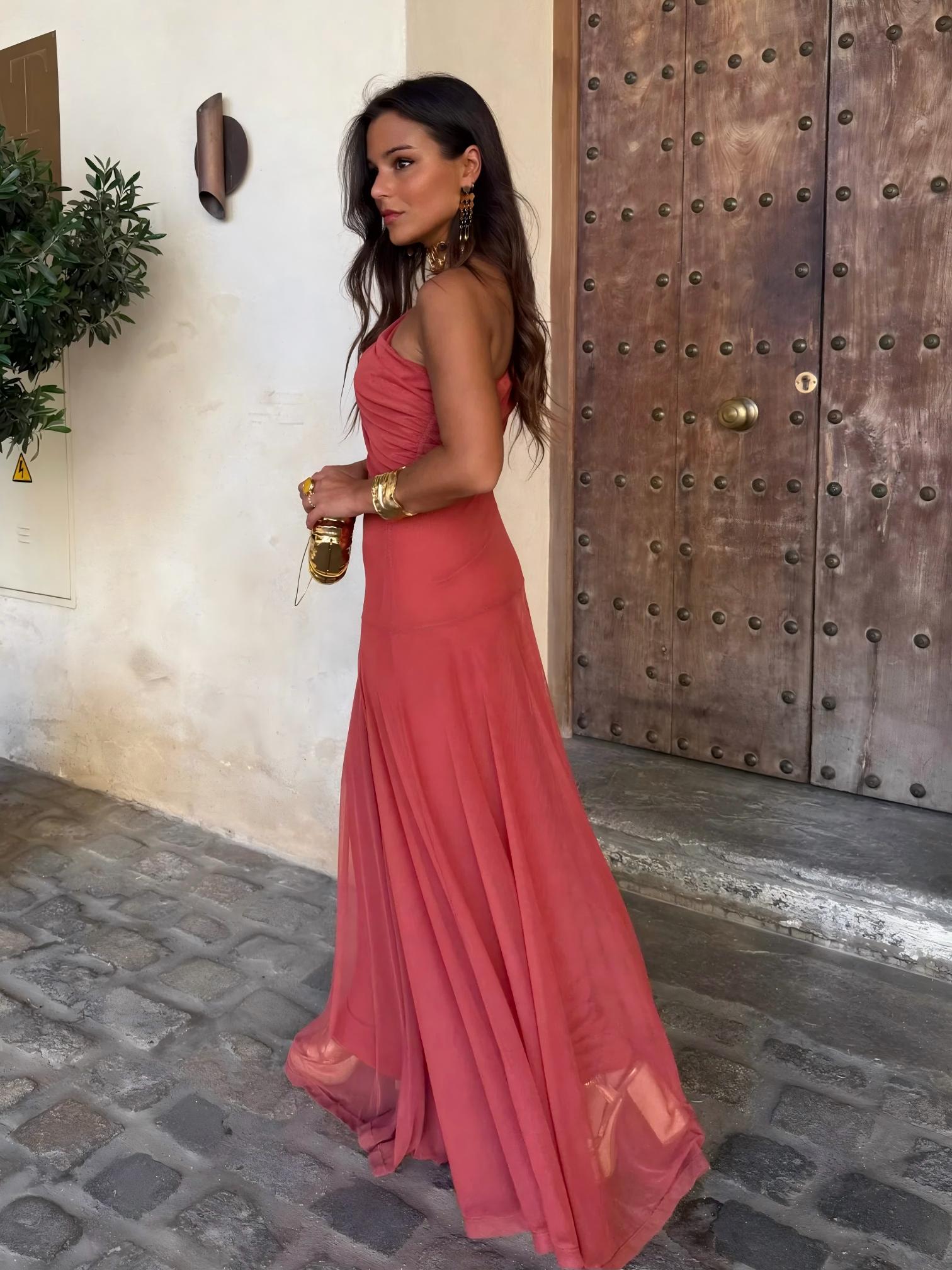 INÉS™ | ASYMMETRIC MESH MAXI DRESS