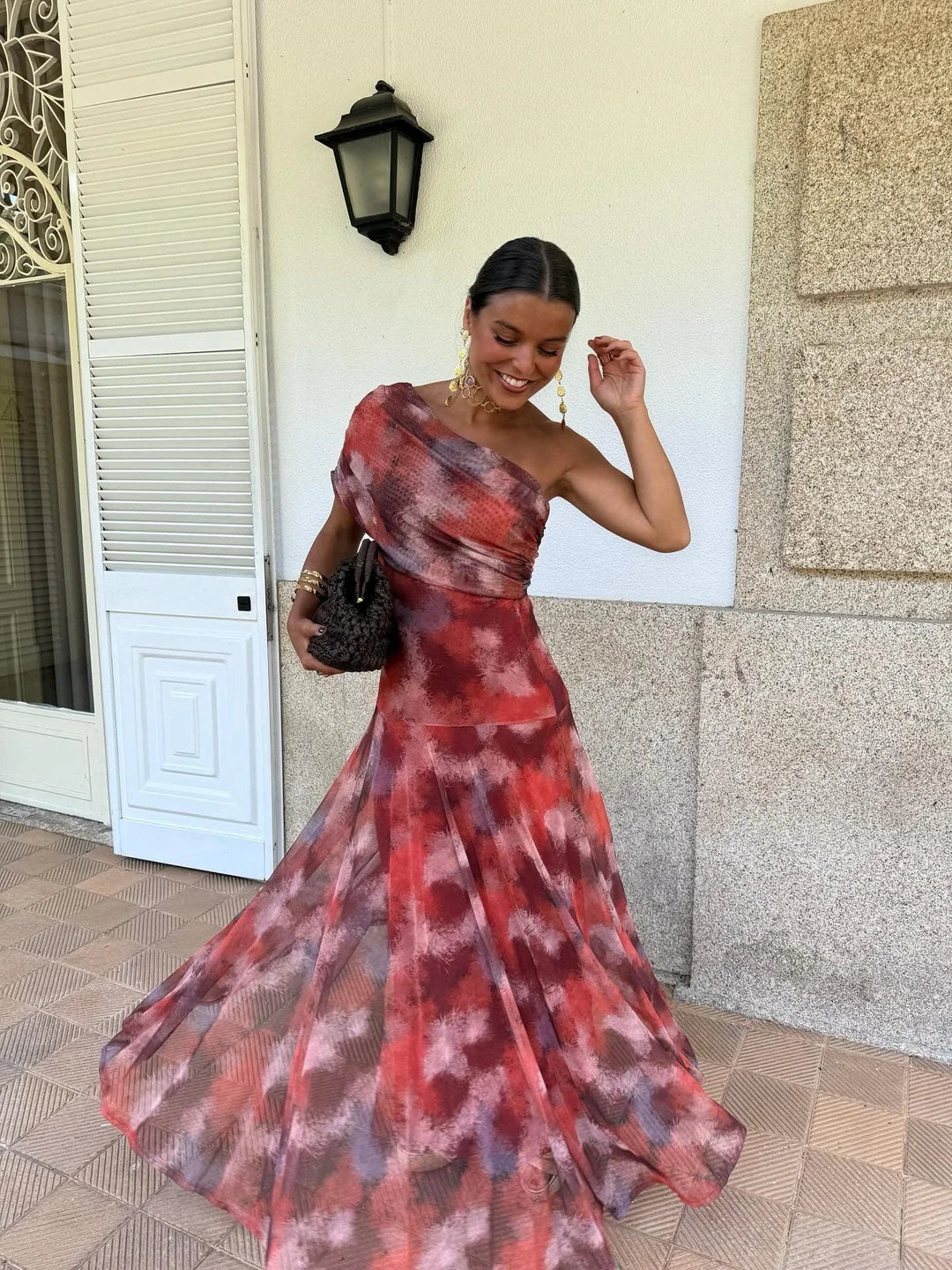 INÉS™ | ASYMMETRIC MESH MAXI DRESS
