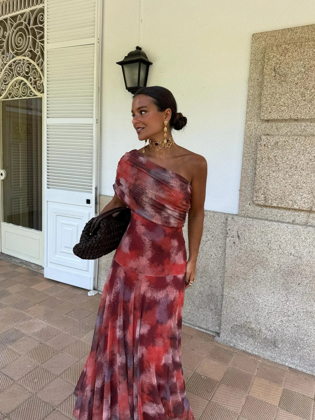 INÉS™ | ASYMMETRIC MESH MAXI DRESS
