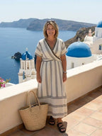 Thalassa | Vestido midi con escote de pico, manga corta y cintura cruzada