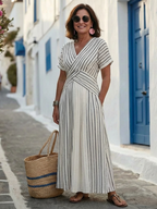 Cressida | Vestido midi de manga corta con cuello en V y cintura cruzada