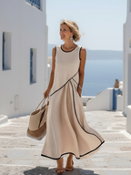 Soleia | Vestido largo drapeado sin mangas y con cuello redondo