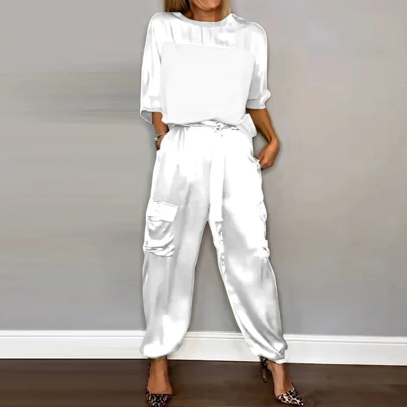 TERESA™| CONJUNTO DE SATÉN CÓMODO PARA MUJER – DOS PIEZAS