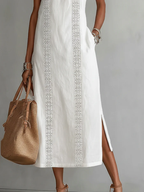 VEGA™ | VESTIDO MIDI DE LINO CON CUELLO MAO